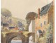Watercolor Quimperlé washerwomen women bridge Lovignon Brittany Finistère twentieth