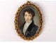 Miniature signed Cior portrait young man ruby ??pin Restoration nineteenth