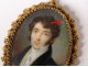 Miniature signed Cior portrait young man ruby ??pin Restoration nineteenth