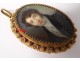 Miniature signed Cior portrait young man ruby ??pin Restoration nineteenth