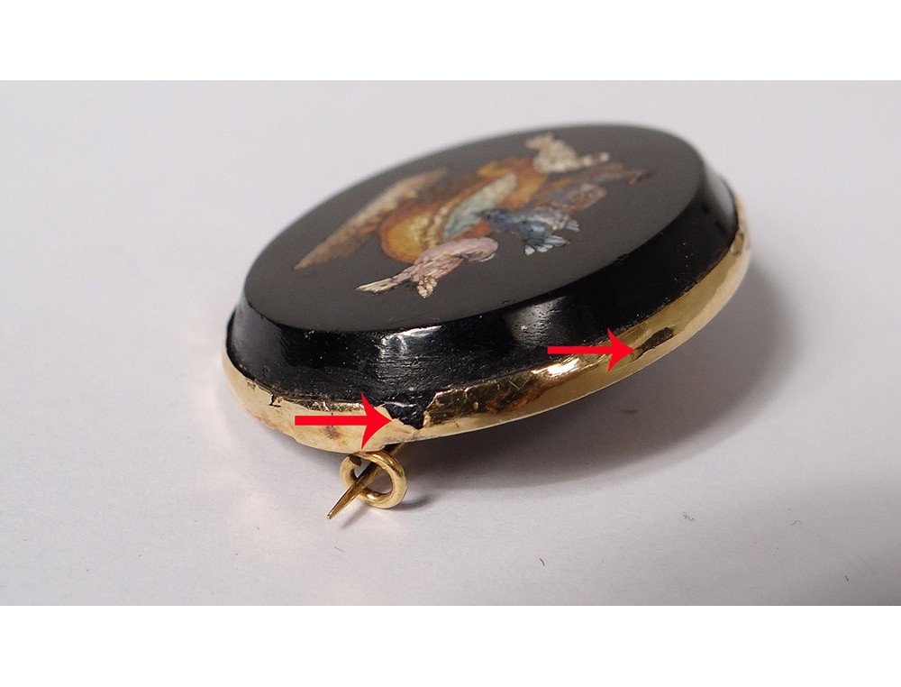 Rare Broche Ancienne Micro-mosaïque Française, Vintage, Métal, Sans Marque