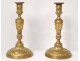 Pair candlesticks Louis XVI gilded bronze garlands eighteenth flowers