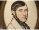 Miniature watercolor drawing portrait man elegant tie brass nineteenth