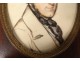 Miniature watercolor drawing portrait man elegant tie brass nineteenth