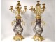 Pair candelabra 5 lights gilt bronze porcelain polychrome Art Nouveau XIXth