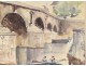 Watercolor Andrée Michel view Pont Marie Paris Ile Saint-Louis Seine Twentieth
