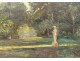 HST table landscape park garden trees statue signed painting nineteenth twentieth