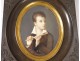 Miniature portrait JF. Fontallard child son Henri playing flute nineteenth