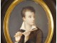 Miniature portrait JF. Fontallard child son Henri playing flute nineteenth