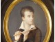 Miniature portrait JF. Fontallard child son Henri playing flute nineteenth