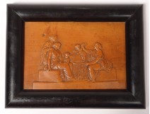 Plate bas-relief carved boxwood antique women cherubs young child nineteenth