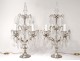 Pair of candelabra 4 lights with tassels crystal cut bronze silver nineteenth