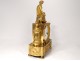 Gilded Bronze Empire Clock Woman Spinner Dog Goddess Clotho Chopin Nineteenth