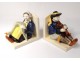 Pair of bookends earthenware Quimper HB woman goose player biniou bretons twentieth