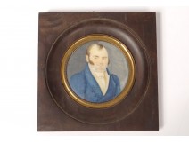 Miniature painted portrait man elegant frock coat painting nineteenth century