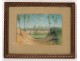 Drawing pastel landscape countryside border forest trees monogrammed 1911 twentieth