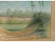 Drawing pastel landscape countryside border forest trees monogrammed 1911 twentieth