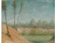 Drawing pastel landscape countryside border forest trees monogrammed 1911 twentieth