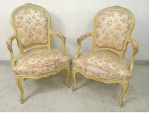 Pair Louis XV cabriolet armchairs carved wood Stamp Courtois XVIII