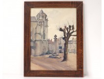 Watercolor Andrée Michel church Sainte-Radegonde Poitiers Calvary twentieth