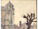 Watercolor Andrée Michel church Sainte-Radegonde Poitiers Calvary twentieth