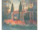 Watercolor landscape park sunset bastide Juan les Pins Rogolini twentieth