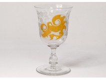 Engraved Crystal Footed Glass Bohemia Dog Hunting Braque Foliage Nineteenth Century