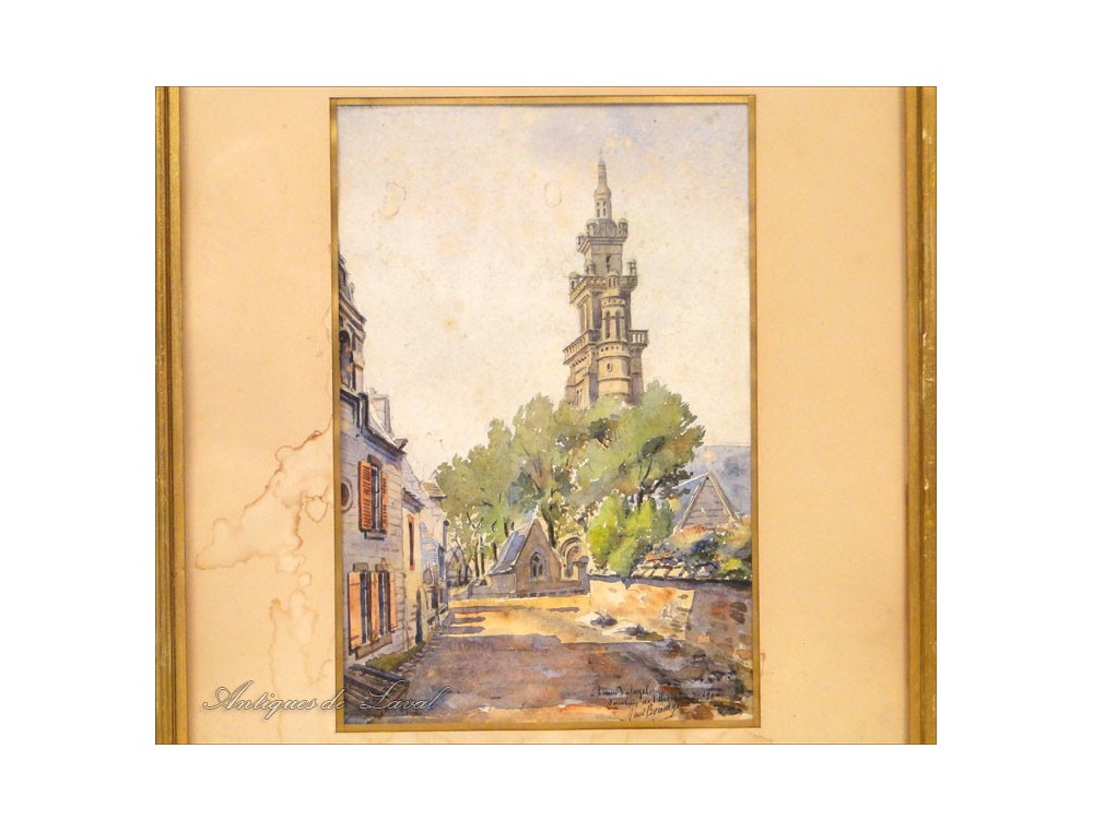 Aquarelle village Hotel-Dieu Ecole Bretonne Bretagne église XXe 