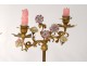 Pair candlesticks 2 lights gilt bronze flowers porcelain Napoleon III nineteenth