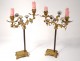 Pair candlesticks 2 lights gilt bronze flowers porcelain Napoleon III nineteenth