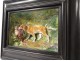 Ceramic table porcelain bas-relief dog hunting pheasant forest nineteenth