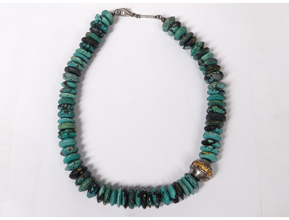 Collier Ancien En Argent 925 Avec Pierre Turquoise - Bijou Vintage Et élégant (occasion)