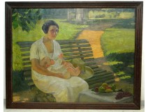 Great HST table woman child maternity park landscape G. Bailly twentieth