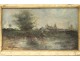 HSP Impressionist Landscape Landscape Village Pond Signed Nineteenth