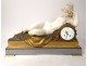 Large Carrara marble clock gilded bronze bacchante lion Clodion clock nineteenth