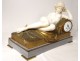 Large Carrara marble clock gilded bronze bacchante lion Clodion clock nineteenth