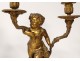 Pair of candelabra 2 fires bronze marble children fauns satyres Clodion nineteenth