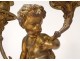 Pair of candelabra 2 fires bronze marble children fauns satyres Clodion nineteenth