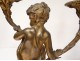 Pair of candelabra 2 fires bronze marble children fauns satyres Clodion nineteenth