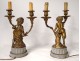 Pair of candelabra 2 fires bronze marble children fauns satyres Clodion nineteenth