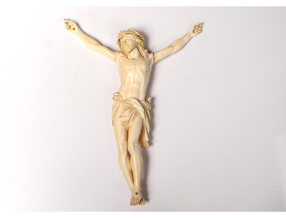 Christ ivory carved crucifix cross sculpture century
