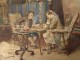 Watercolor Gallelli indoor scene chess players barzoï dog paintings twentieth