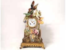 Pendulum barbotine Fontainebleau Théodore Lefront insect bird clock nineteenth