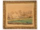 Watercolor landscape Auvers-sur-Oise countryside houses trees signed twentieth century