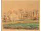 Watercolor landscape Auvers-sur-Oise countryside houses trees signed twentieth century