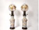 Pair porcelain oil lamps Canton ball crystal Saint-Louis bronze 19th