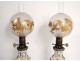 Pair porcelain oil lamps Canton ball crystal Saint-Louis bronze 19th