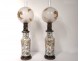 Pair porcelain oil lamps Canton ball crystal Saint-Louis bronze 19th