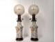 Pair porcelain oil lamps Canton ball crystal Saint-Louis bronze 19th