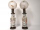 Pair porcelain oil lamps Canton ball crystal Saint-Louis bronze 19th